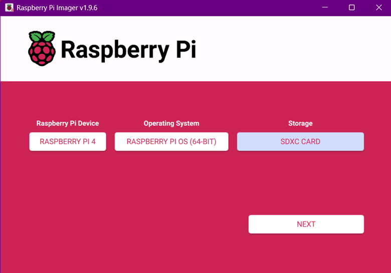 Raspberry Pi Imager selecting the Desktop OS